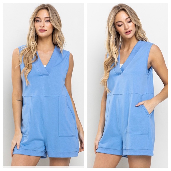 Boho Solid V-Neck Sleeveless Romper - Picture 3 of 5